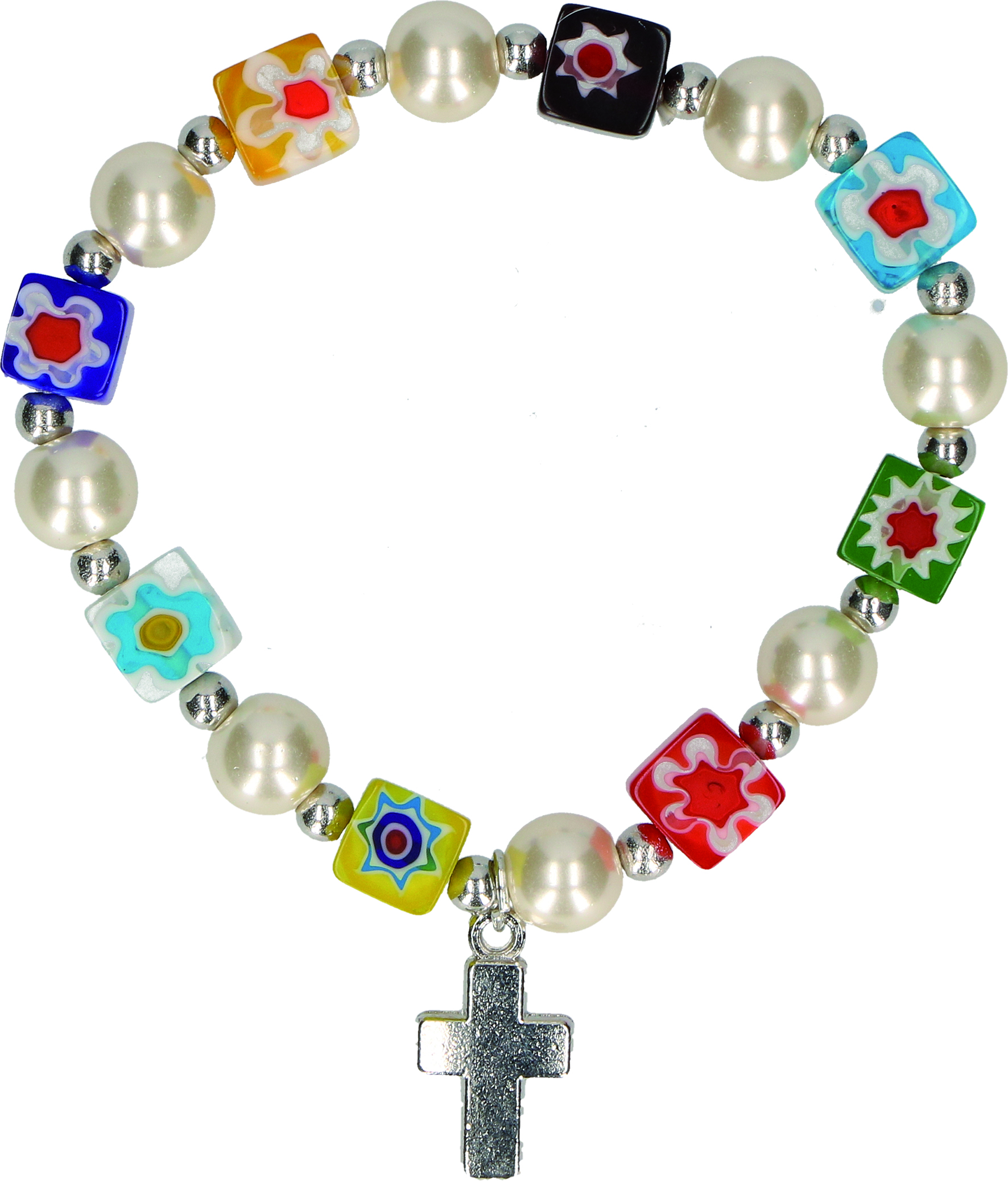 Millefiori-Armband mit würfelförmigen Perlen