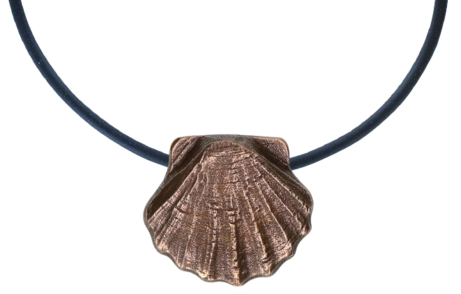“Scallop Shell of Saint James“ Bronze Pendant on Leather Cor
