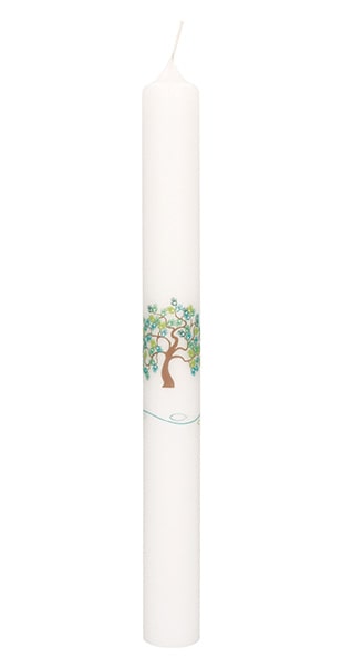 Baptism Candle with Print Motif “Tree of Life, Fish & Wave”