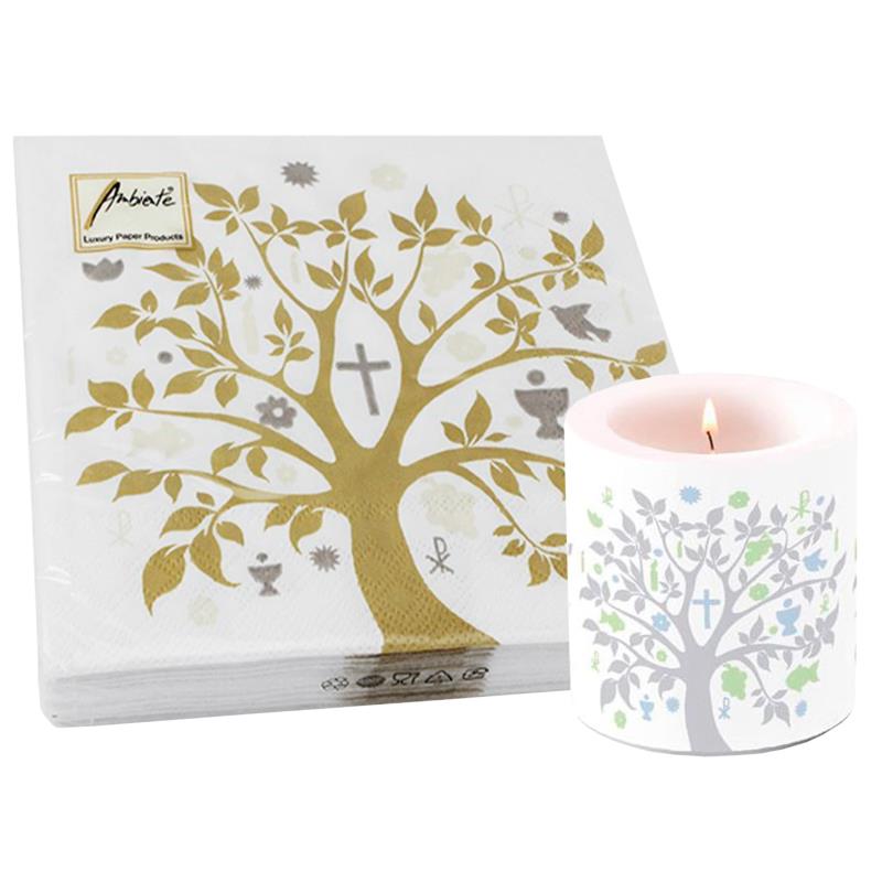 Set communion candle with napkins silver