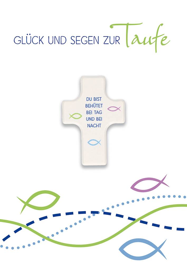 Glückwunschkarte mit Segenskreuz "Glück und Segen zur Taufe"