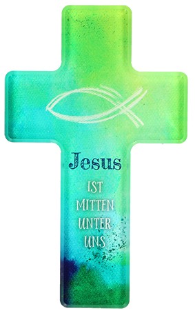 Kinderkreuz "Jesus ist mitten unter uns" aus Acrylglas