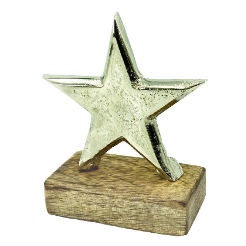 Aluminum star on mango wood base