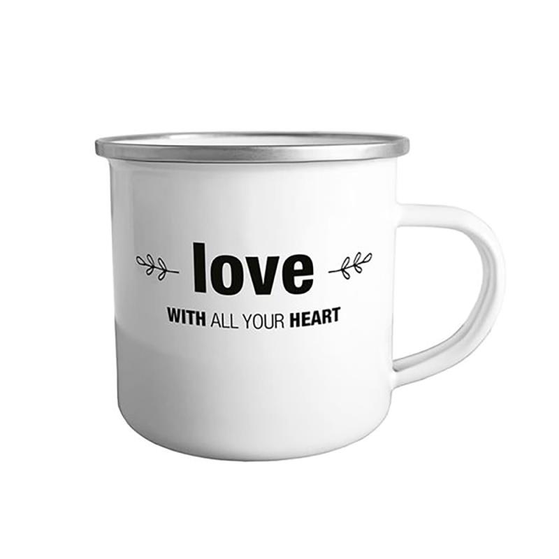 Emaille-Tasse "love with all your heart"