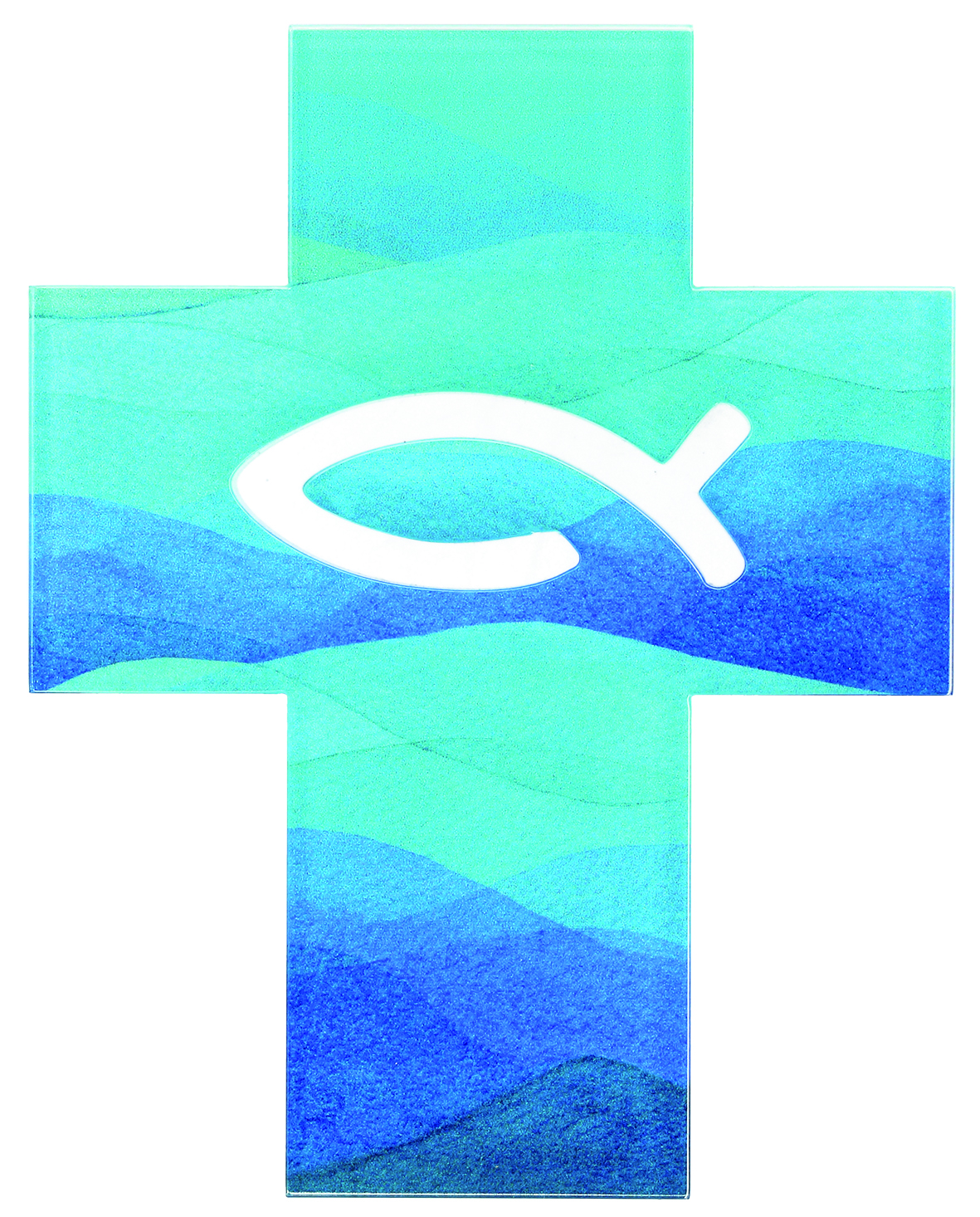 Acrylglas-Kreuz mit Fisch-Symbol durchbrochen