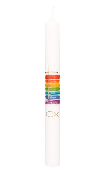 Communion Candle with Print- & Applied Motif “Rainbow Cross