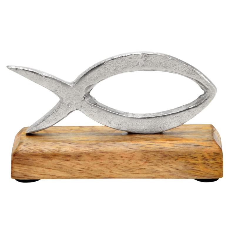 Ichthys metal on mango wood base