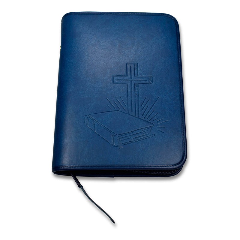Faux leather book cover with embossing dark blue small
