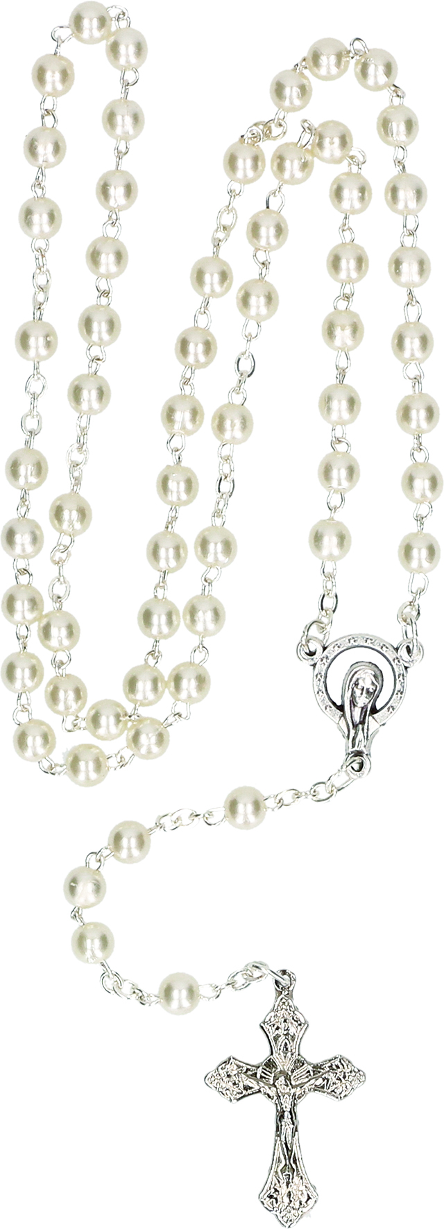 Rosary with White Synthetic Pearls