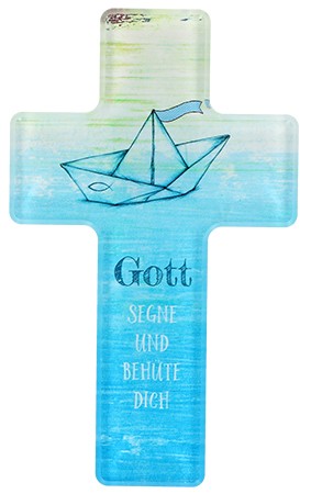 Kinderkreuz "Gott segne und behüte dich" aus Acrylglas