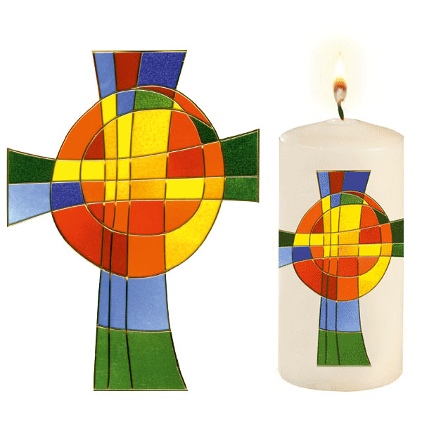 Kerze mit Regenbogen-Kreuz