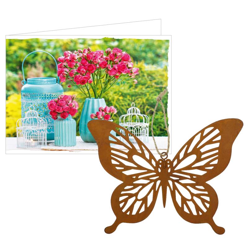 Geschenkset Grußkarte + Schmetterling-Anhänger