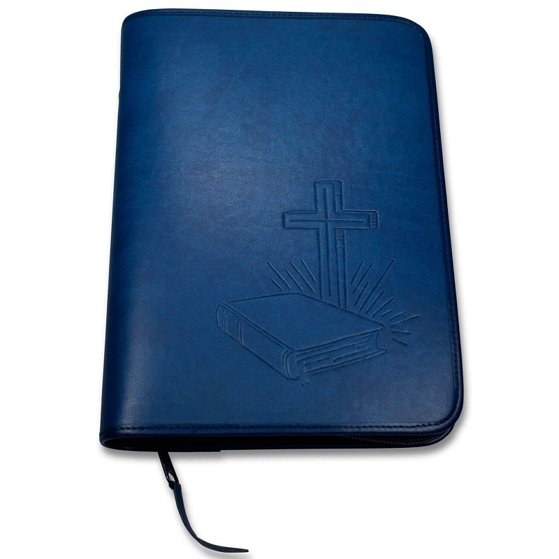 Faux leather book cover with embossing dark blue large