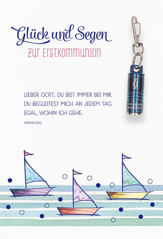 Glückwunschkarte mit blauer Taschenlampe "Glück und Segen"