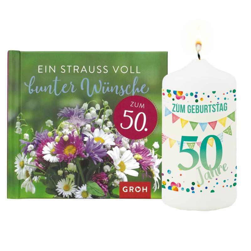 Geschenkset zum 50. Geburtstag - Buch mit Kerze