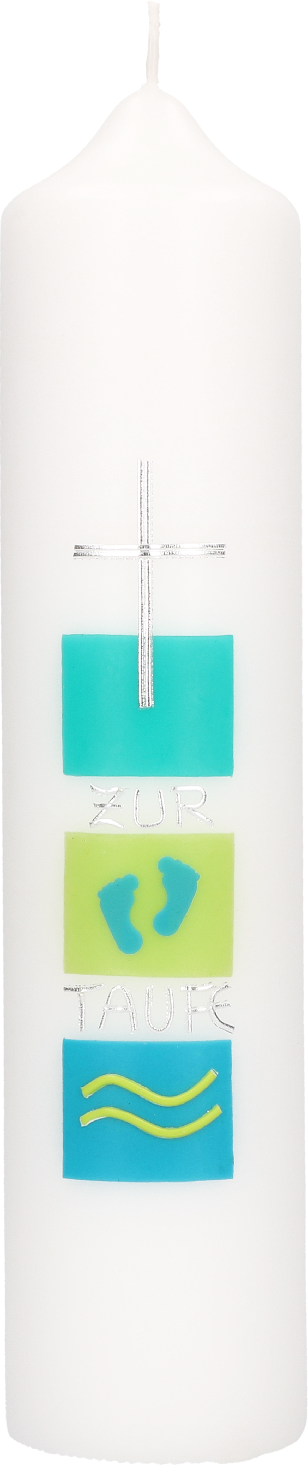 Baptism Candle w/ Wax Motif “Little Feet & Waves Turquoise