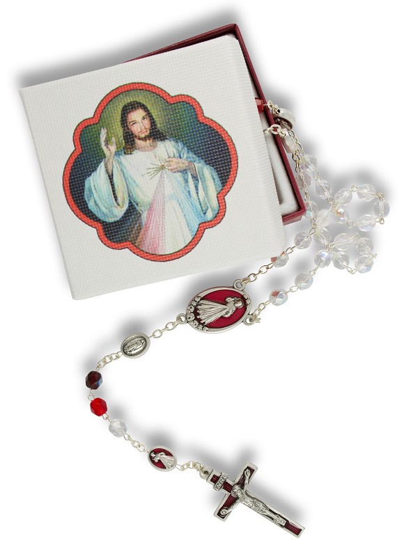 Rosary Merciful Jesus in Red Motif Box