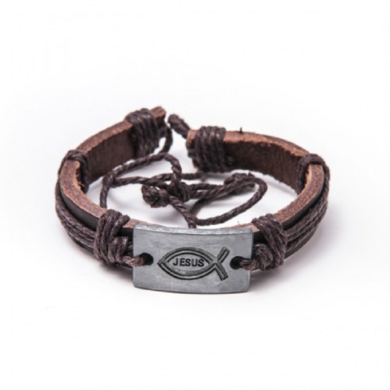 Leather Bracelet – Ichthys and Jesus
