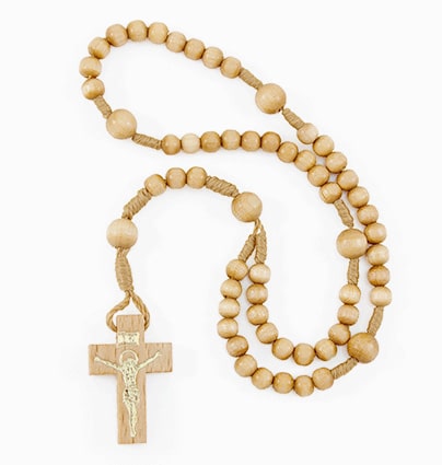 Knotted Rosary Natural Wood Pearls Round