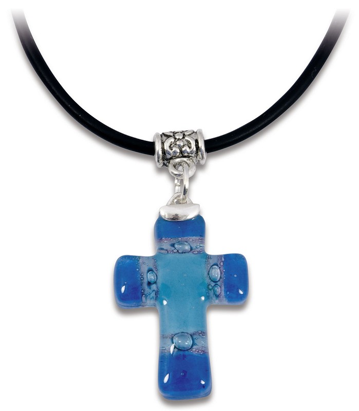 Blue Glass Cross Pendant