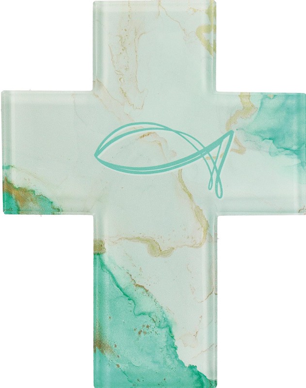 Glass Cross with Fish Symbol